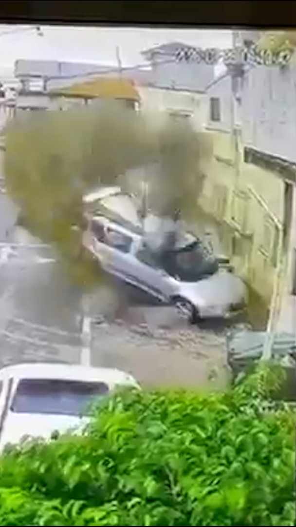 Video thumbnail for ‘Missile hit’ flips car in Israel
