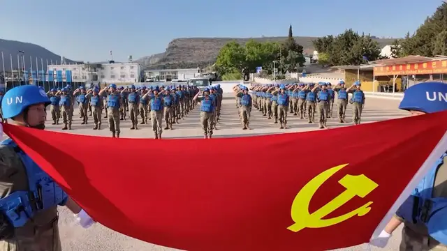 Video thumbnail for Lebanon: Chinese peacekeepers in Lebanon hold flag-raising ceremony to mark CPC's 105th founding anniversary.