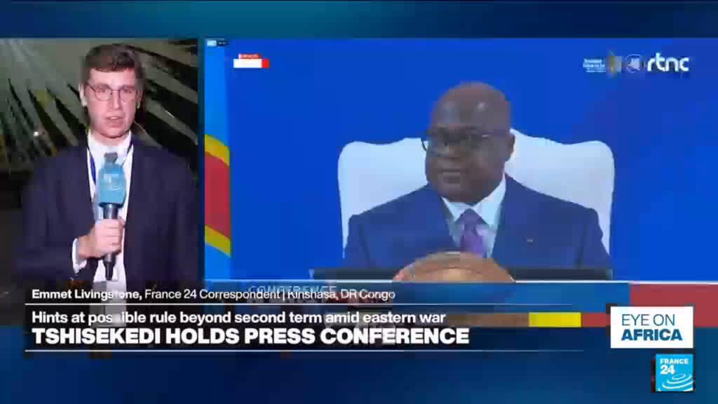 Video thumbnail for DRC leader Tshisekedi hints at possible rule beyond second term amid eastern war