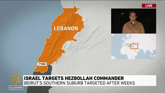 Video thumbnail for Israel bombs Beirut’s southern suburb as it targets Hezbollah commander