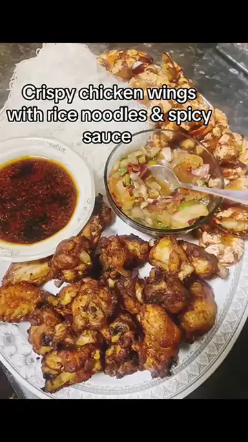'Video thumbnail for Crispy Chicken Wings & Noodles with Egg Omelet'