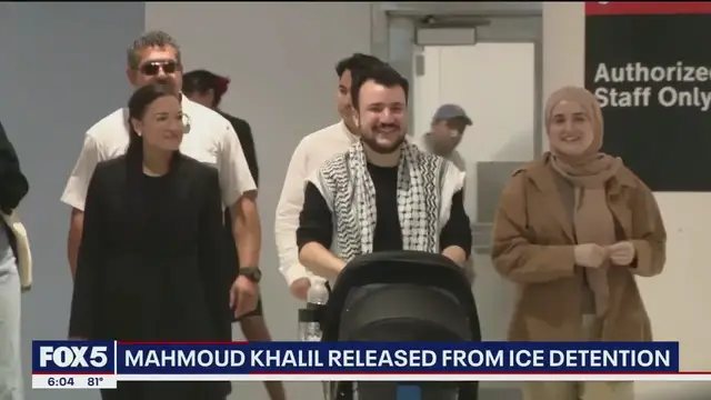 Video thumbnail for Mahmoud Khalil released from ICE facility, reunited with family