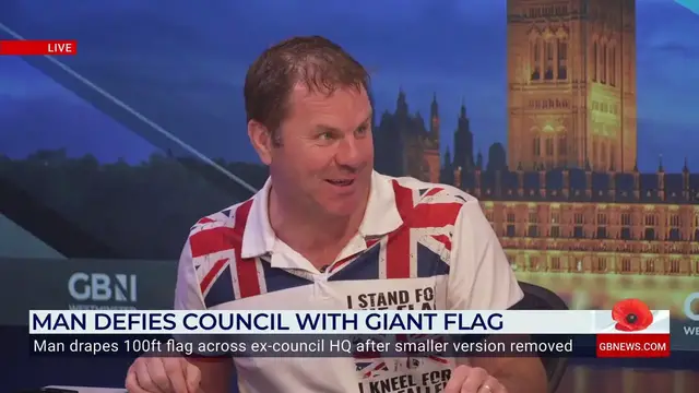 'Video thumbnail for WATCH: James Holmes tells GB News he has been called 'racist' for 100ft Union flag display'