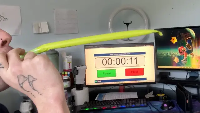 Video thumbnail for Most toots of a party blower in 30 seconds - 56 by Brendan Kelbie