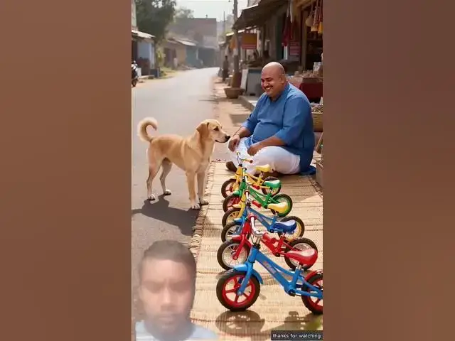 Video thumbnail for Cute dog steals bicycle for his child 😭 #ai​ #save​ #dog​