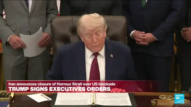 Video thumbnail for Replay : Donald Trump holds briefing amid Hormuz tension