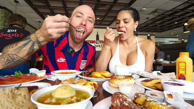 Video thumbnail for 9 a.m. AMERICAN BREAKFAST!! Chocolate Chip Pancakes, Eggs Benedict & Roast Beef in Miami, Florida!!