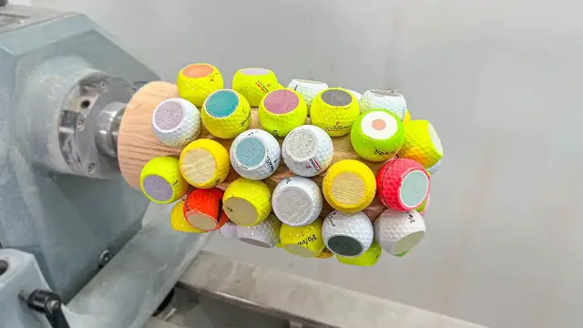 Video thumbnail for Crazy golf ball transformation on a woodturning lathe