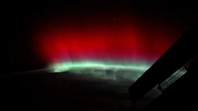 'Video thumbnail for Astronaut captures rare red aurora from International Space Station'