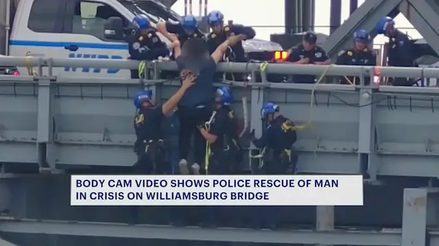 Video thumbnail for ‘We care about you.’ NYPD video shows Williamsburg Bridge rescue