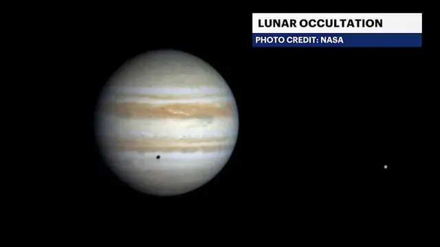 Video thumbnail for Watch as the moon makes Jupiter disappear in Tuesday's early morning sky