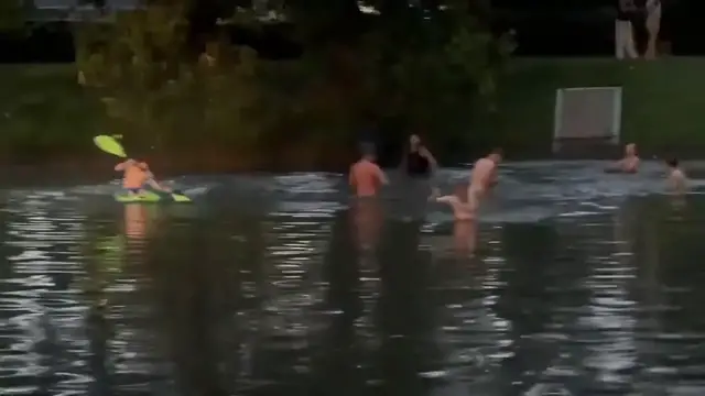 Video thumbnail for US: Residents Swim, Kayak at Flooded Soccer Field in Utah.