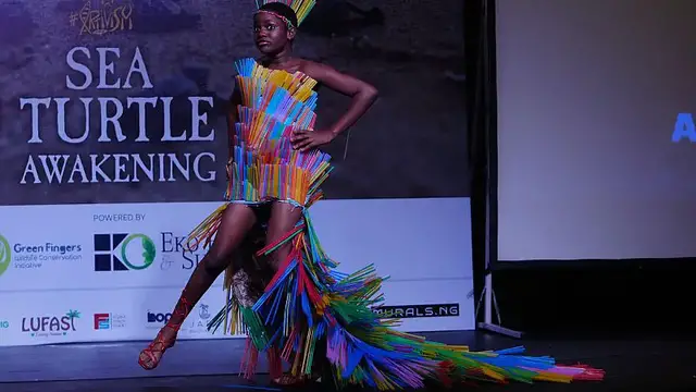 'Video thumbnail for Plastic bottles and food wrappers hit the runway in Lagos “trashion” show'