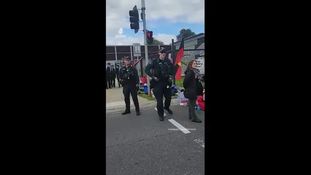 'Video thumbnail for Activists block Melbourne wharf to protest sale of weapons to Israel'