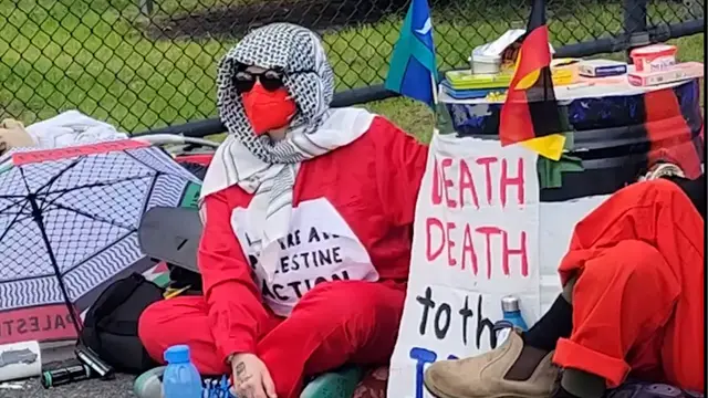 'Video thumbnail for Activists block Melbourne wharf to protest sale of weapons to Israel'
