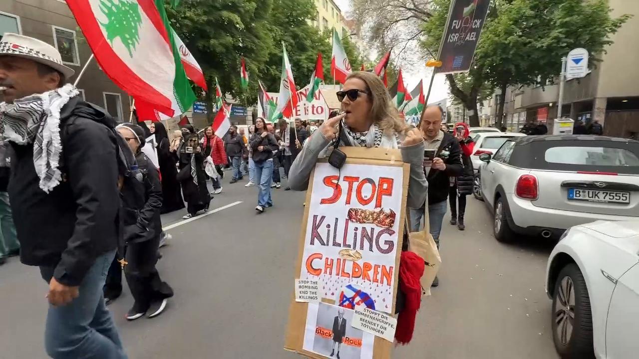 Video thumbnail for Germany: Demonstrators in Berlin stage pro-Palestine protest.