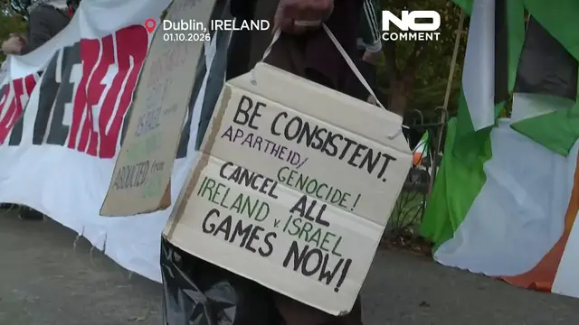 Video thumbnail for Protesters rally outside Dublin stadium over Ireland-Israel match