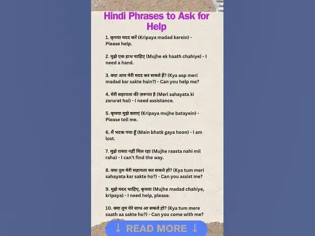 Video thumbnail for 10+ Basic Phrases to Start Speaking Hindi Quickly | Hindi Phrases to Ask for Help #hindiphrases