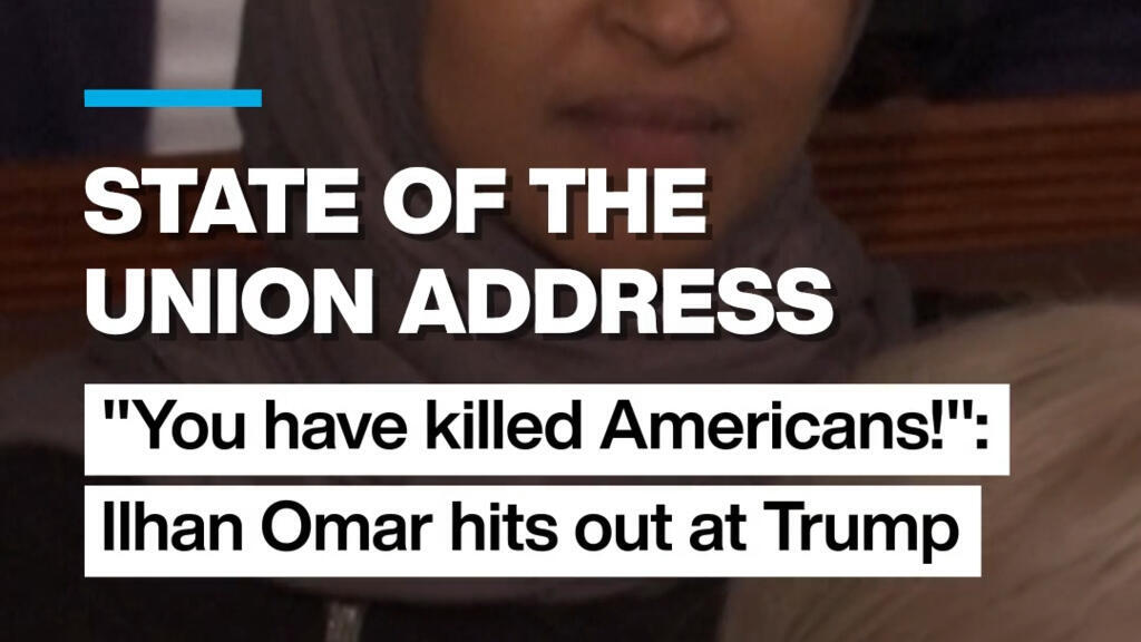 Video thumbnail for "You have killed Americans!": Ilhan Omar heckles Trump during State of the Union