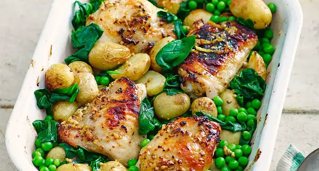 'Video thumbnail for Honey Mustard Chicken Thighs With Spring Veg'