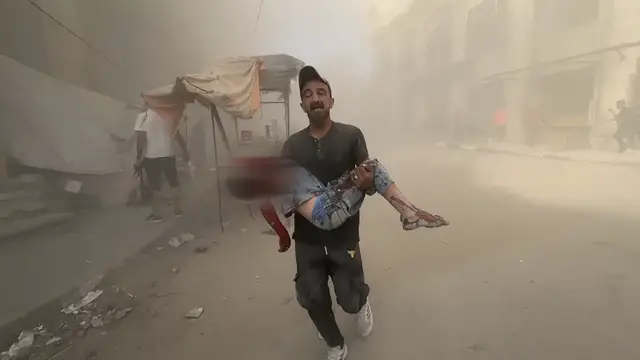 'Video thumbnail for Strikes maim children as Israel says Qassam spokesman Abu Obeida targeted'