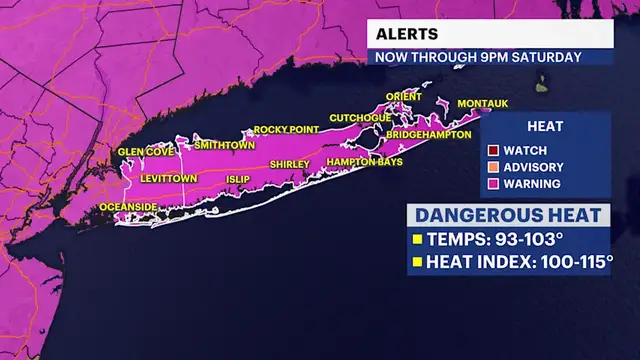 Video thumbnail for EXTREME HEAT WARNING: Dangerous heat with highs into the 100s, poor air quality, storm chances on Long Island