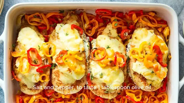 Video thumbnail for Cheesy Baked Chicken and Peppers Recipe