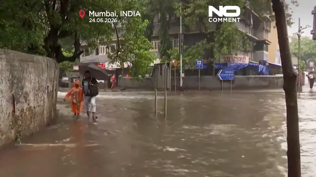 Video thumbnail for Mumbai monsoon floods streets and disrupts travel