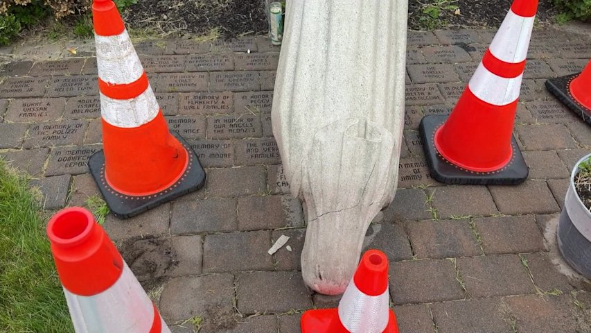 Video thumbnail for Statue falls and injures man at Somers church
