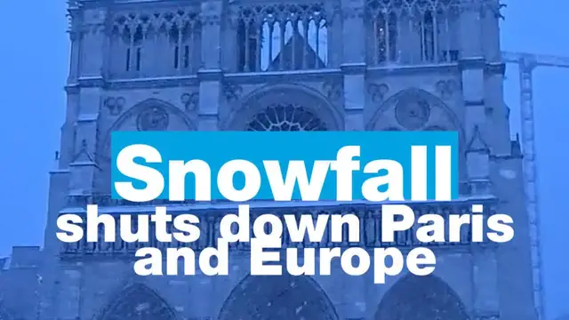Video thumbnail for Snowfall shut downs Paris and northern Europe