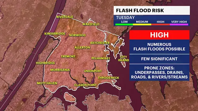 Video thumbnail for STORM WATCH: High flash flood risk for Tuesday in the Bronx