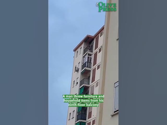Video thumbnail for Intense Scenes in Marbella as Man Throws Furniture from Ninth-Floor Balcony
