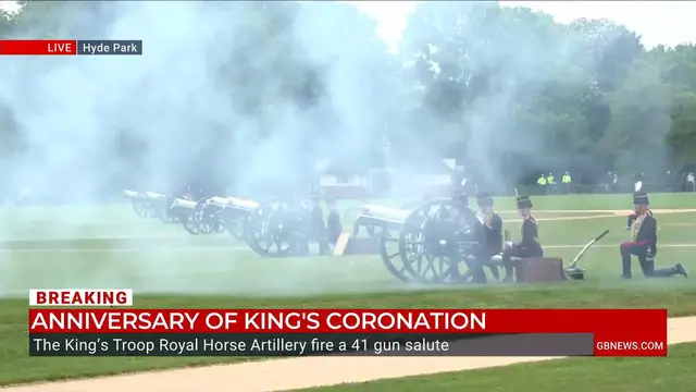 'Video thumbnail for WATCH IN FULL: 41-gun salute is held for King's Coronation anniversary'