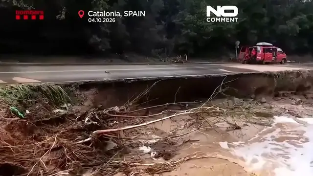 Video thumbnail for Floods leave streets and roads submerged across Catalonia