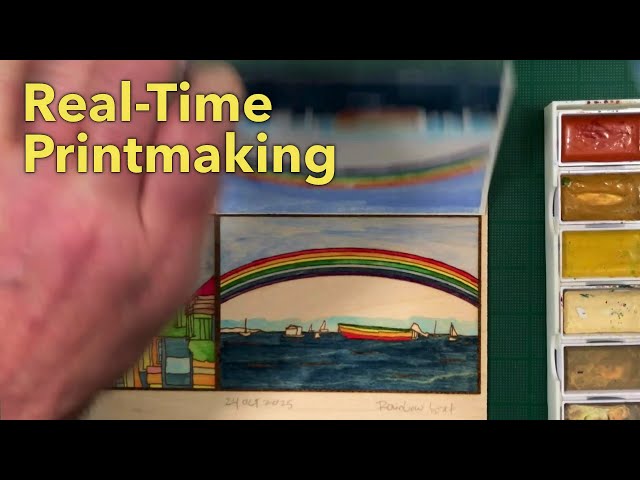 Video thumbnail for Provincetown Print Rainbow Seascape | Watercolor & Wood Block Technique