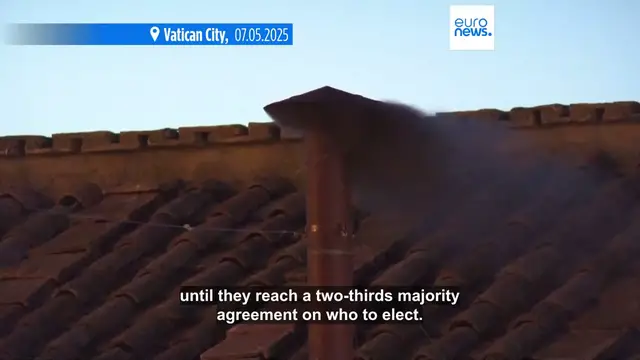 Video thumbnail for No pope elected on first day of conclave as black smoke appears above Vatican