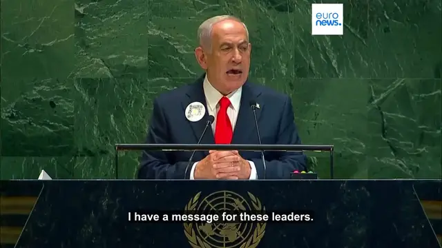 'Video thumbnail for 'Lay down your arms' and free hostages now, Israel's PM Netanyahu tells Hamas at UNGA'