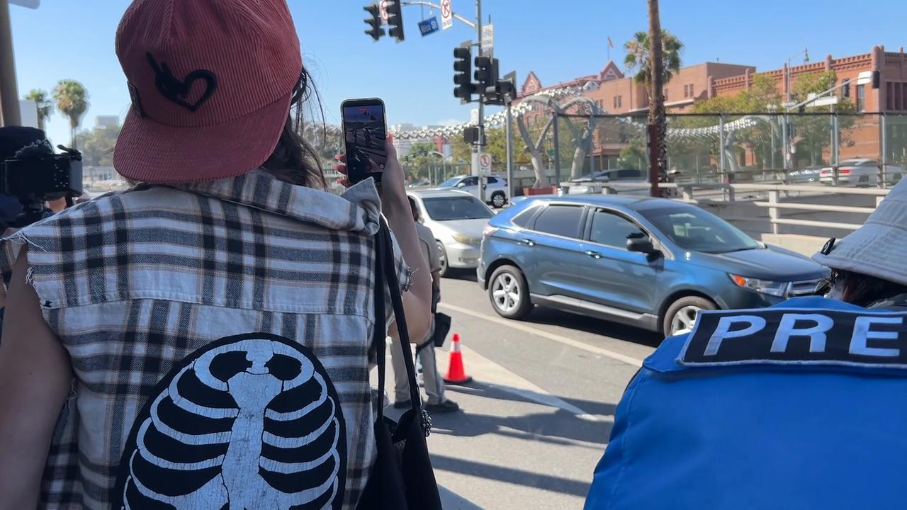 Video thumbnail for US: Motorcycle police push into crowd during Los Angeles protest.