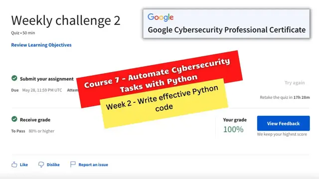 Video thumbnail for automate cybersecurity tasks with python coursera weekly challenge 2 answers || Google Cybersecurity