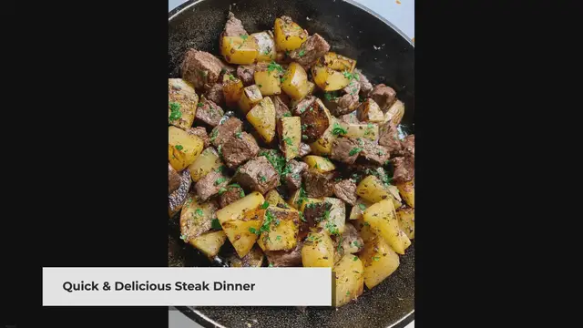'Video thumbnail for Unbelievably Easy Steak Bites with Garlic Herb Butter Potatoes'