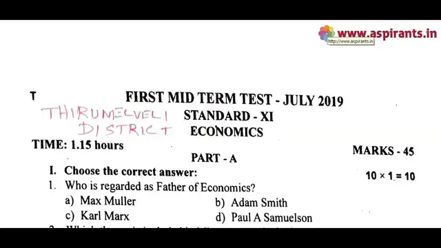 Video thumbnail for 11th Economics First Mid Term Question Paper 2019-20 | Tirunelveli District | English Medium