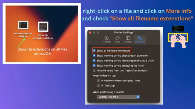 Video thumbnail for [fix] How to Show file extensions on all files on Mac