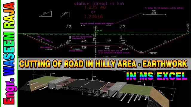 'Video thumbnail for Earthwork Calculation for Road in Hilly Area | Fully in Cutting in Excel | Quantity Surveying'