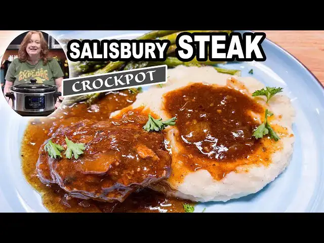 Video thumbnail for Salisbury Steak & Gravy in the Crockpot Slow Cooker Ground Beef Dinner Idea