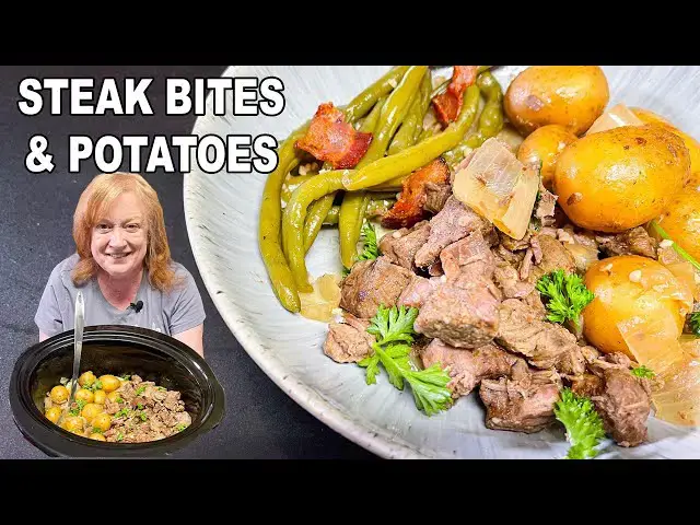 Video thumbnail for Slow Cooker BUTTERY GARLIC STEAK BITES & Potatoes in the Crockpot