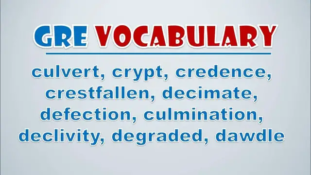 Video thumbnail for GRE Vocabulary: Culvert, Crypt, Credence, Crestfallen, Decimate, Defection, Culmination, Declivity