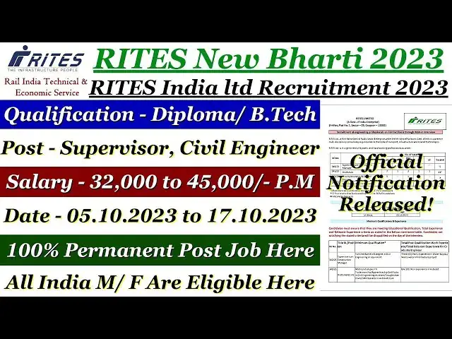 Video thumbnail for RITES Ltd Quality Assurance, Control Engineer & Other Recruitment 2023 – Apply Online For 91 Posts
