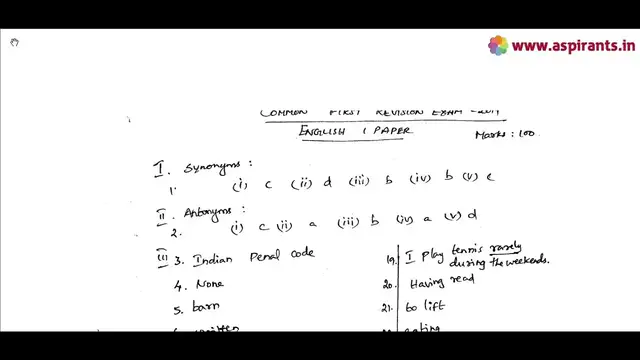 Video thumbnail for 10th English Paper 1 - First Revision 2019 - Answer Keys (Madurai District) | Team Aspirants