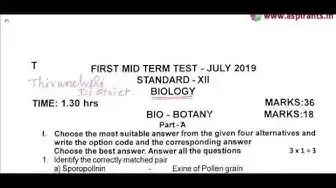 Video thumbnail for 12th Biology First Mid Term Question Paper 2019-20 | Tirunelveli District | English Medium