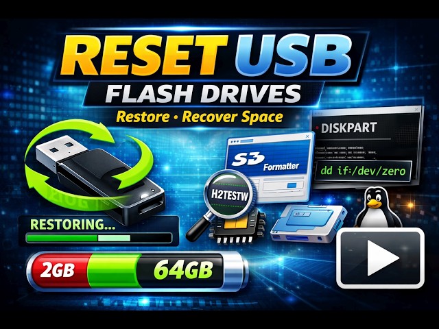 Video thumbnail for Reset USB: Restore Capacity and Repair Corrupted Flash Drives